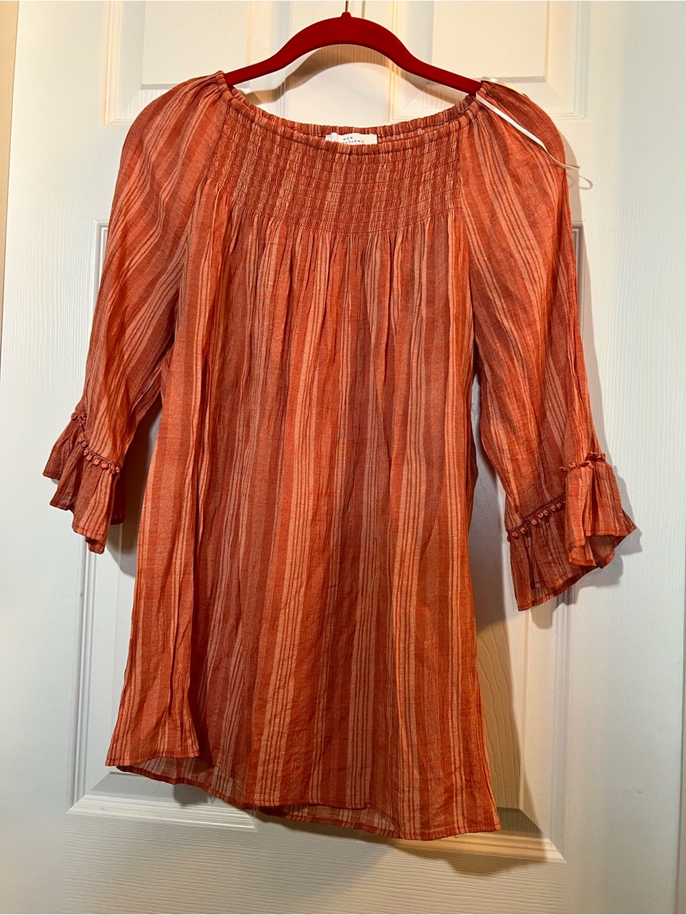 🦋 NWOT new directions Rust Stripe smocked top Tunic size medium